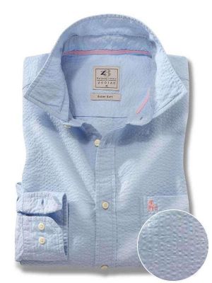 Chelsea Seersucker Sky Solid Full Sleeve Tailored Fit Casual Cotton Shirt