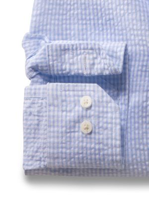 Oslo Seersucker Sky Check Full Sleeve Tailored Fit Casual Cotton Shirt