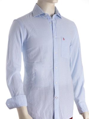 Oslo Seersucker Sky Check Full Sleeve Tailored Fit Casual Cotton Shirt