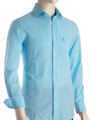 Denver Seersucker Turquoise Check Full Sleeve Tailored Fit Casual Cotton Shirt