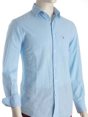 Helsinki Seersucker Turquoise Check Full Sleeve Tailored Fit Casual Cotton Shirt