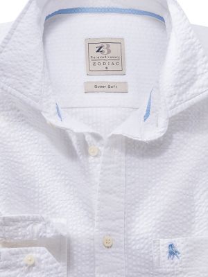 Berlin Seersucker White Solid Full Sleeve Tailored Fit Casual Cotton Shirt