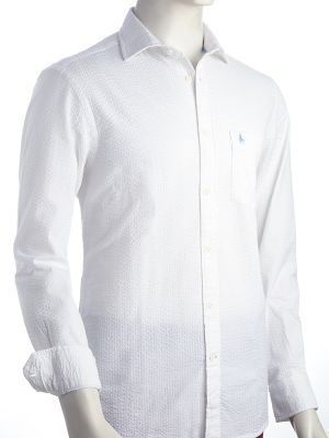 Berlin Seersucker White Solid Full Sleeve Tailored Fit Casual Cotton Shirt