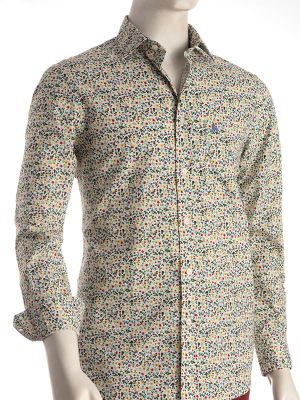 Manila Yellow Print Full Sleeve Tailored Fit Casual Cotton Shirt