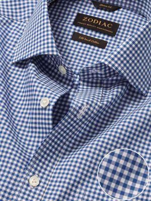 Barboni Navy Check Full sleeve single cuff Classic Fit Classic Formal Cotton Shirt