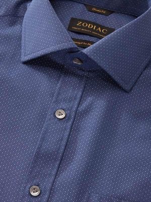 Bruciato Navy Solid single cuff Classic Fit Semi Formal Dark Cotton Shirt