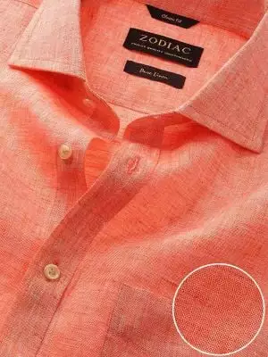 Positano Orange Solid Full sleeve single cuff Classic Fit Semi Formal Linen Shirt