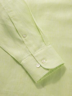 Positano Lime Solid Full Sleeve Classic Fit Semi Formal Linen Shirt