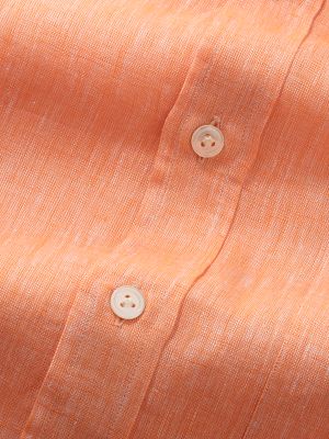 Positano Orange Solid Full Sleeve Classic Fit Semi Formal Linen Shirt