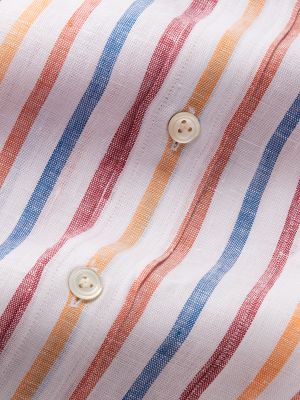 Positano Orange Striped Half sleeve Classic Fit Semi Formal Point collar Linen Shirt