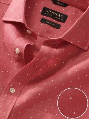 Praiano Red Printed Full sleeve single cuff Classic Fit Semi Formal Linen Shirt
