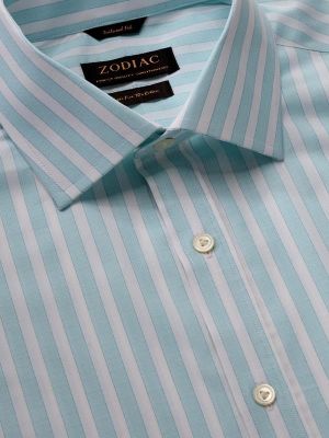 Venete  Turquoise Striped Half sleeve Classic Fit Semi Formal Cotton Shirt