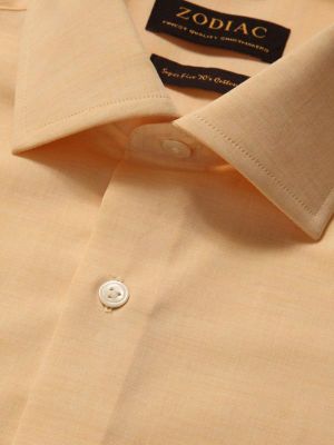Venete  Orange Solid Full sleeve single cuff Tailored Fit Semi Formal Cotton Shirt