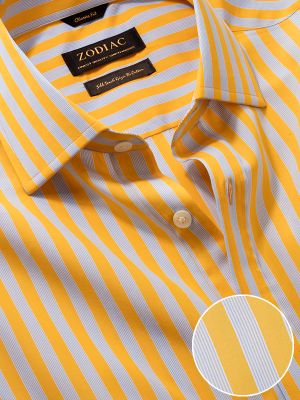 Vivace Yellow Striped Full Sleeve Classic Fit Semi Formal Cotton Shirt