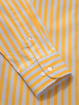 Vivace Yellow Striped Full Sleeve Classic Fit Semi Formal Cotton Shirt
