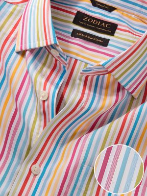 Vivace Red Striped Full Sleeve Tailored Fit Semi Formal Cotton Shirt