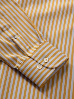 Vivace Yellow Striped Full sleeve single cuff Classic Fit Semi Formal Cotton Shirt