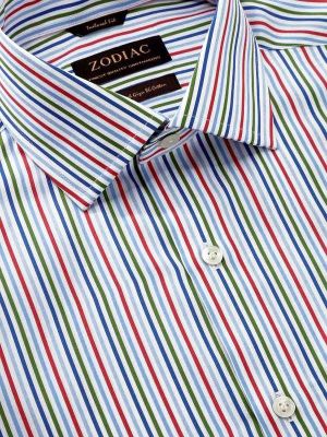 Vivace Red Striped Full sleeve single cuff Tailored Fit Semi Formal Cut away collar Cotton Shirt