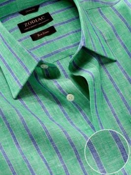 Buy Positano Blue Linen Half Sleeve Classic Fit Casual Solid Shirt | Zodiac