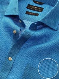 Buy Positano Turquoise Linen Classic Fit Casual Checks Shirt | Zodiac