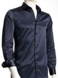 Buy Perez Navy Satin Full Sleeve Single Cuff Slim Fit Blended Shirt ...