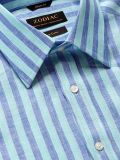 Buy Positano Turquoise Linen Classic Fit Casual Striped Shirt | Zodiac