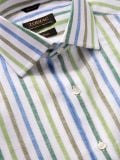 Positano Green Striped Half Sleeve Classic Fit Semi Formal Linen Shirt