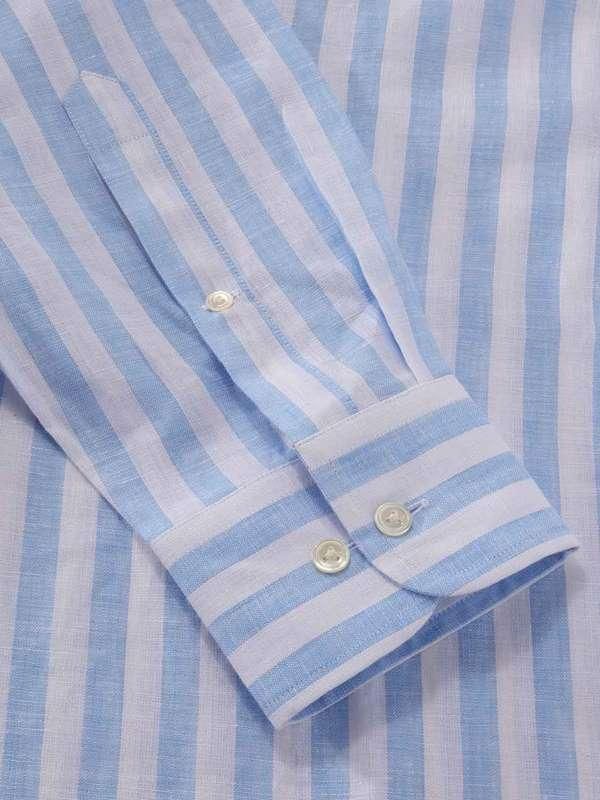 Buy Positano Sky Linen Classic Fit Casual Striped Shirt | Zodiac