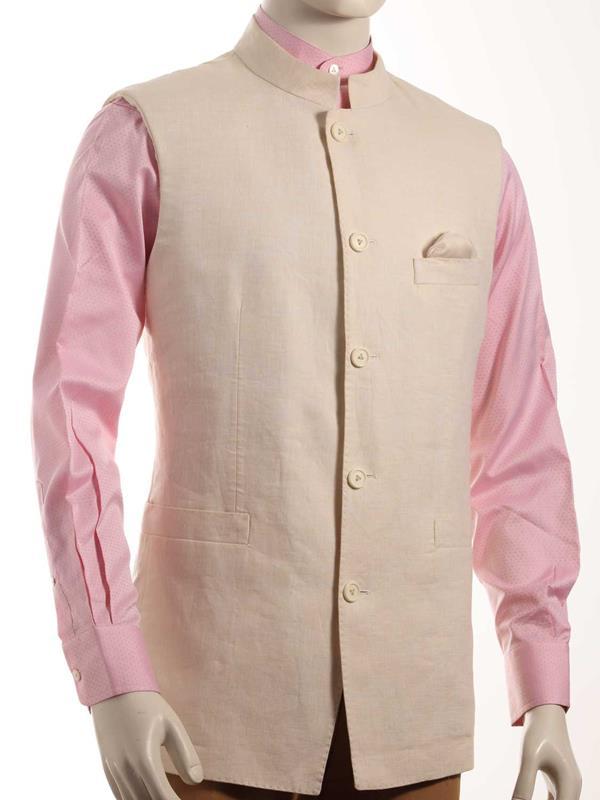Positano Solid Beige Tailored Fit Linen Jodhpuri
