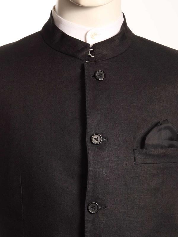 Positano Solid Black Tailored Fit Linen Jodhpuri