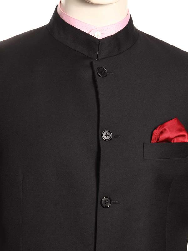Biella Solid Black Tailored Fit Wool Jodhpuri