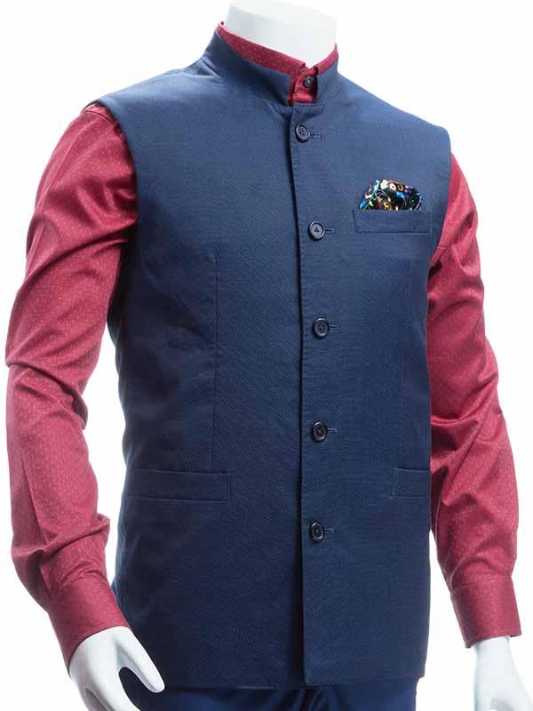 Principe Solid Blue Tailored Fit Wool Jodhpuri