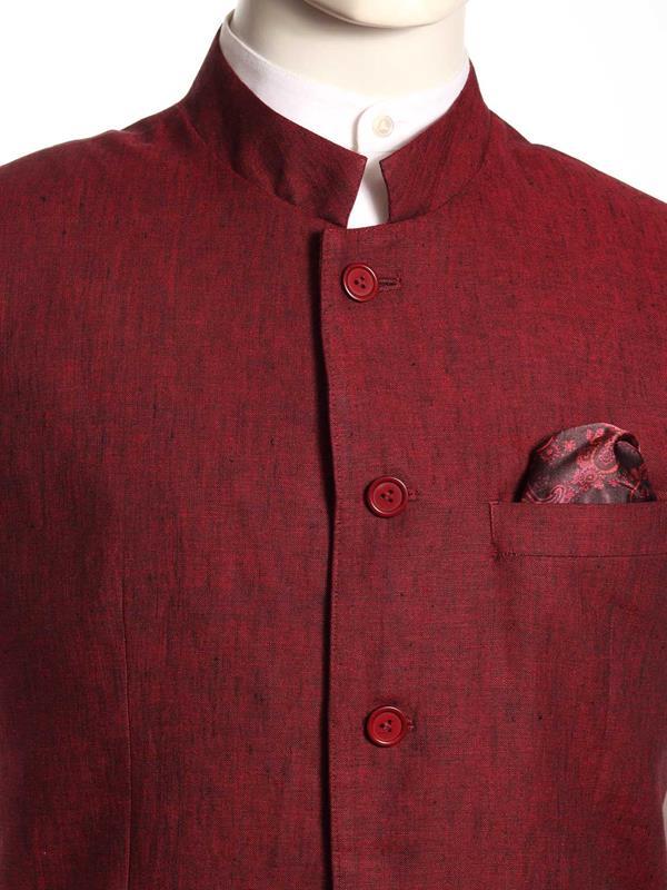Positano Solid Burgundy Tailored Fit Linen Jodhpuri