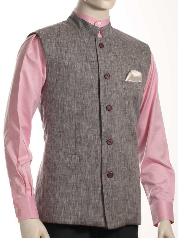Positano Solid Light Grey Tailored Fit Linen Jodhpuri