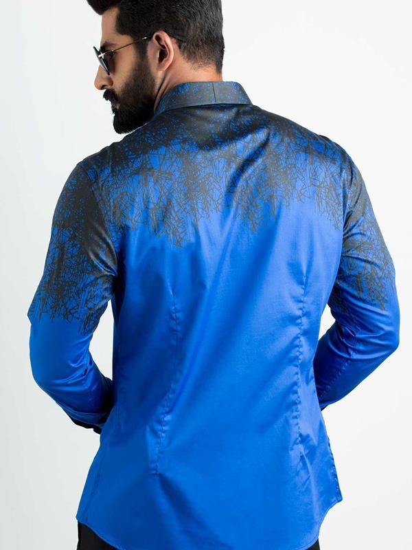 Afrojk Cobalt Printed Full sleeve single cuff Slim Fit  Blended Shirt