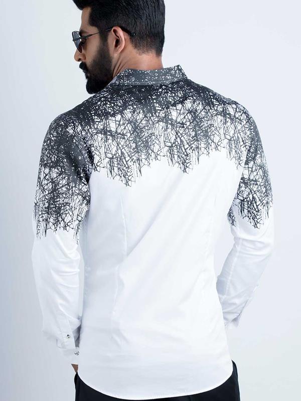 Afrojk White Printed Full sleeve single cuff Slim Fit  Blended Shirt