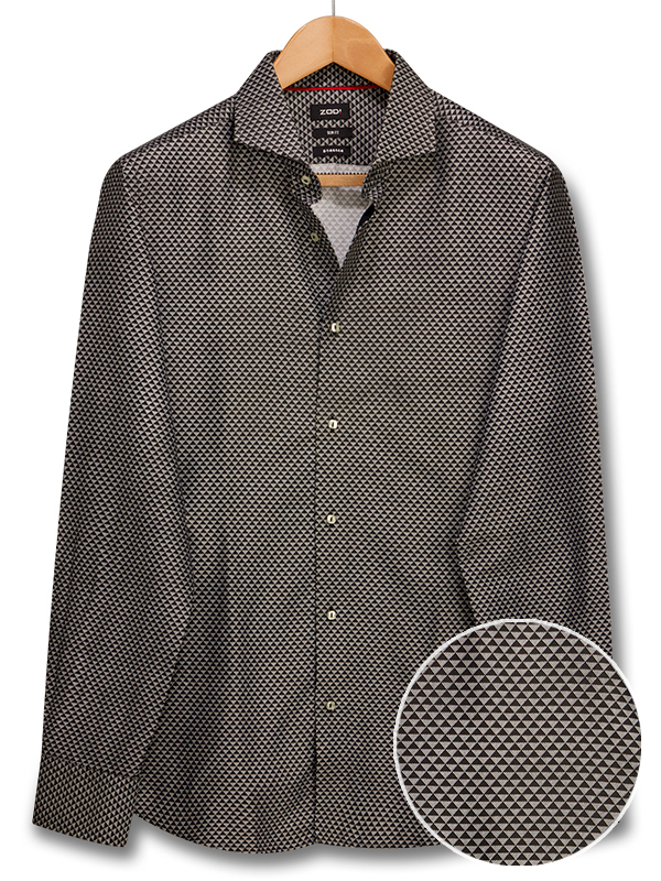 Alba Black Printed Full Sleeve Single Cuff Slim Fit Blended Shirt
