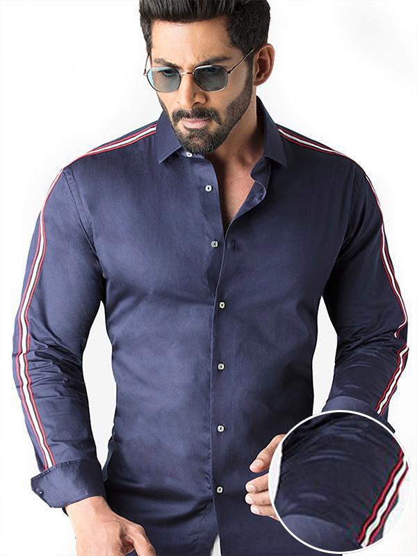 Amado Navy Solid Full sleeve single cuff Slim Fit  Blended Shirt