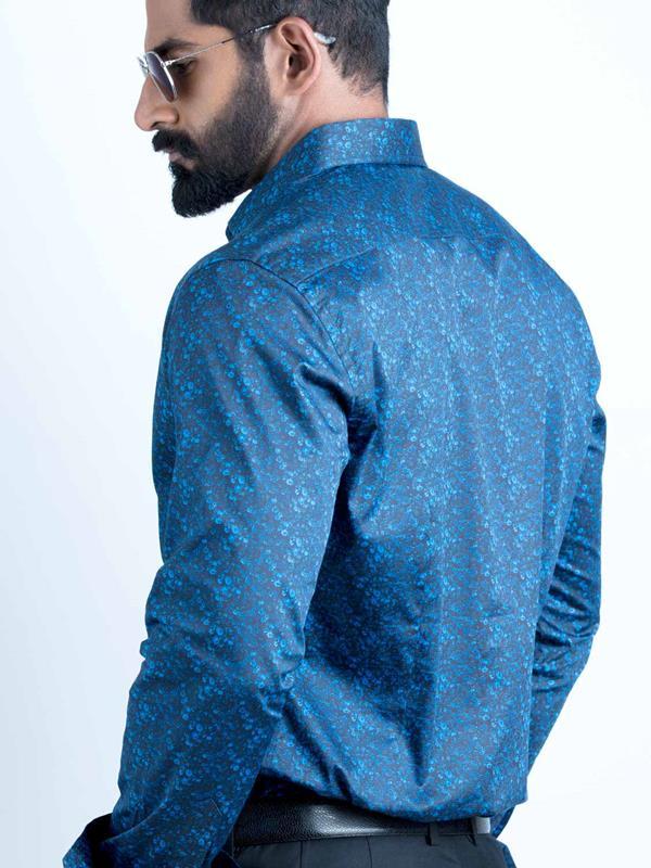 Angello Cobalt Printed Full sleeve single cuff Slim Fit  Blended Shirt