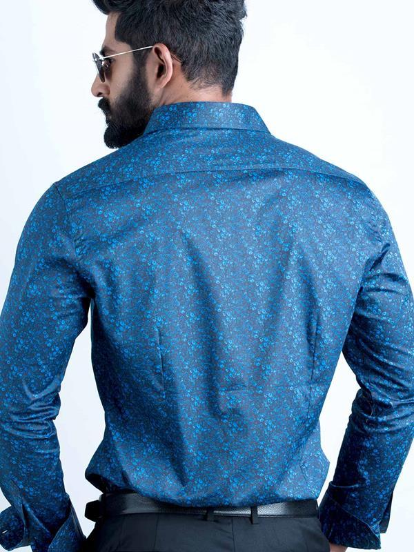 Angello Cobalt Printed Full sleeve single cuff Slim Fit  Blended Shirt