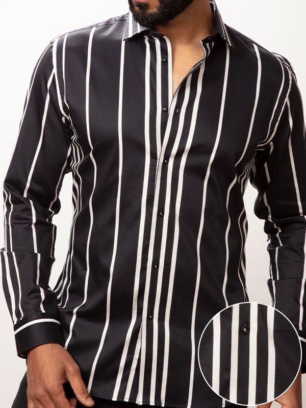 Angelo Black Striped Full sleeve single cuff Slim Fit  Blended Shirt