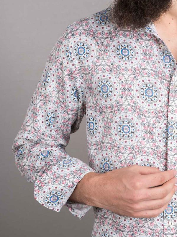 Ankara Ecru Printed Full sleeve single cuff Slim Fit  Blended Shirt