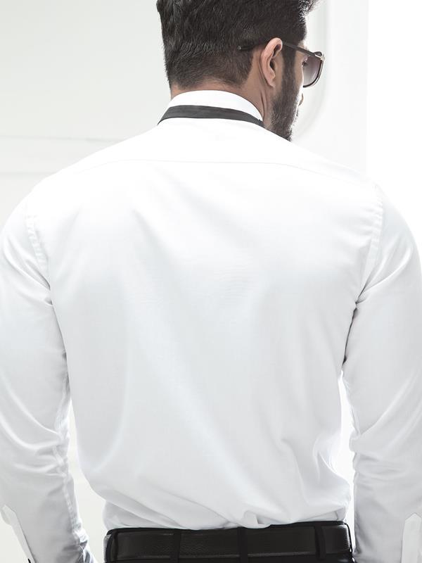 Arda White Tuxedo Full sleeve single cuff Slim Fit  Cotton Shirt