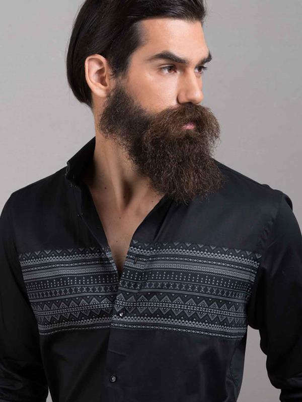 Aztec Black Printed Full sleeve single cuff Slim Fit  Cotton Shirt