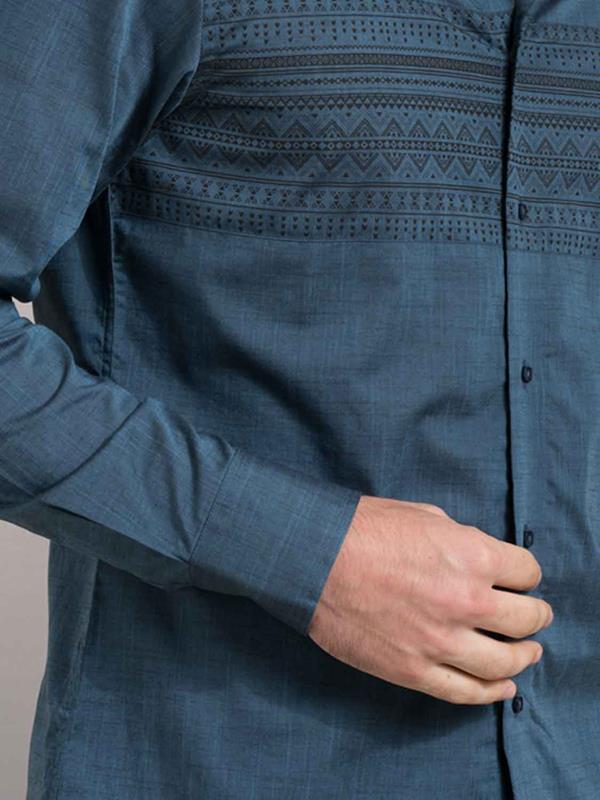 Aztec Teal Printed Full sleeve single cuff Slim Fit  Cotton Shirt