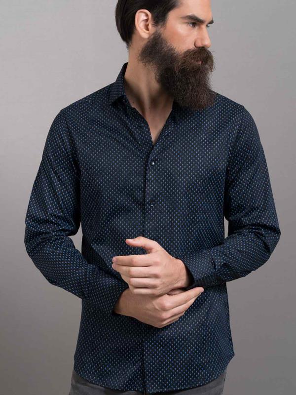 Babylon Blue Printed Full sleeve single cuff Slim Fit  Blended Shirt