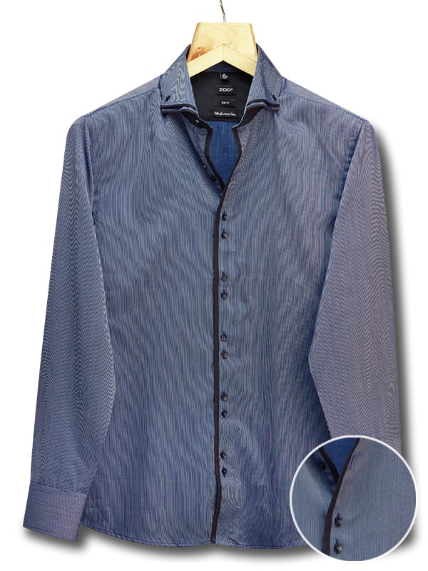 Baxter Striped Navy Full Sleeve Single Cuff Slim Fit Cotton Shirt