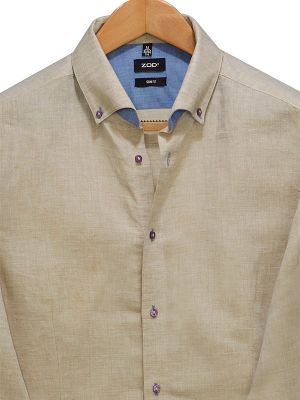 Benicio Sand Solid Full Sleeve Single Cuff Slim Fit Blended Shirt