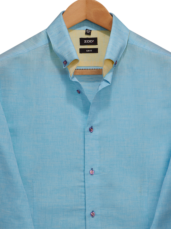 Benicio Turquoise Solid Full Sleeve Single Cuff Slim Fit Blended Shirt