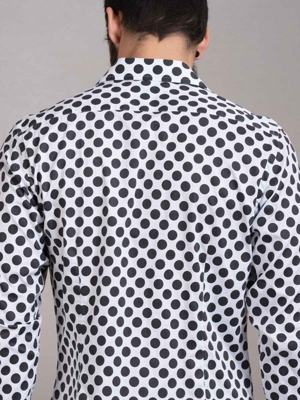 Bomonti White Printed Full sleeve single cuff Slim Fit  Blended Shirt